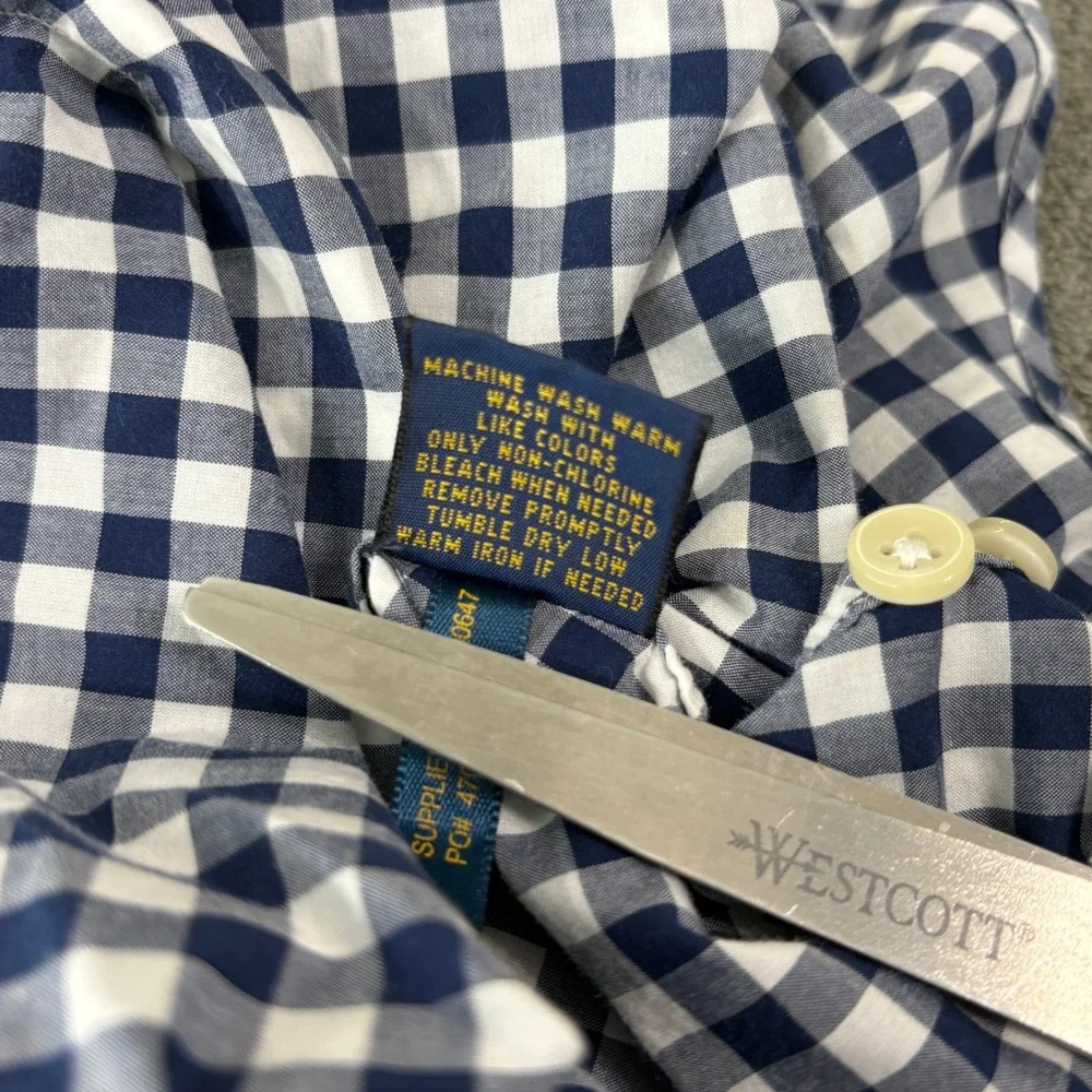Ralph Lauren Button Down Shirt Boys Size 12 Navy Gingham Slim Fit Cotton Classic